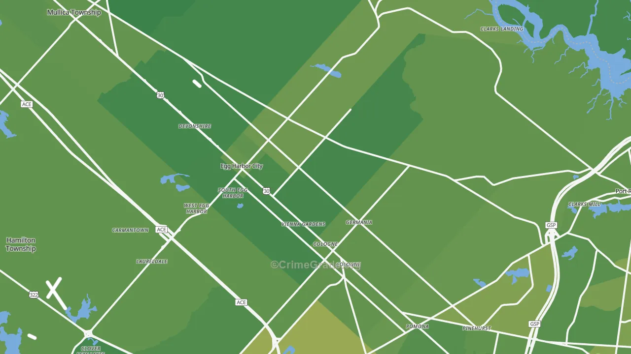 Egg Harbor City, NJ Map of Vehicle Theft Rates