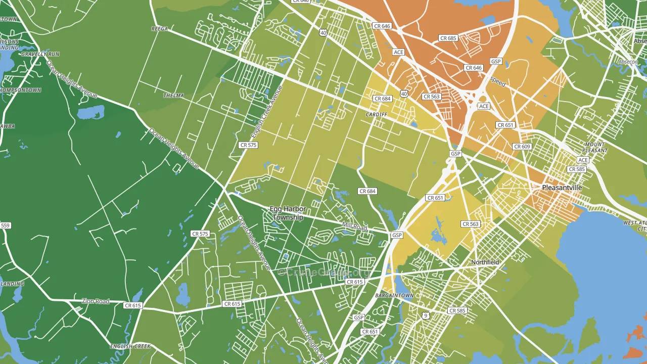 Egg Harbor Township, NJ Map of Vehicle Theft Rates