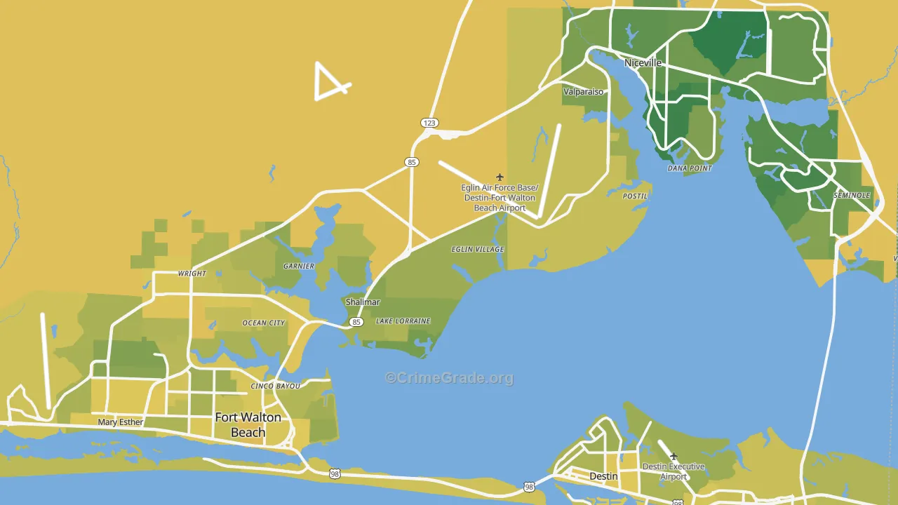 Eglin Afb, FL Map of Vehicle Theft Rates