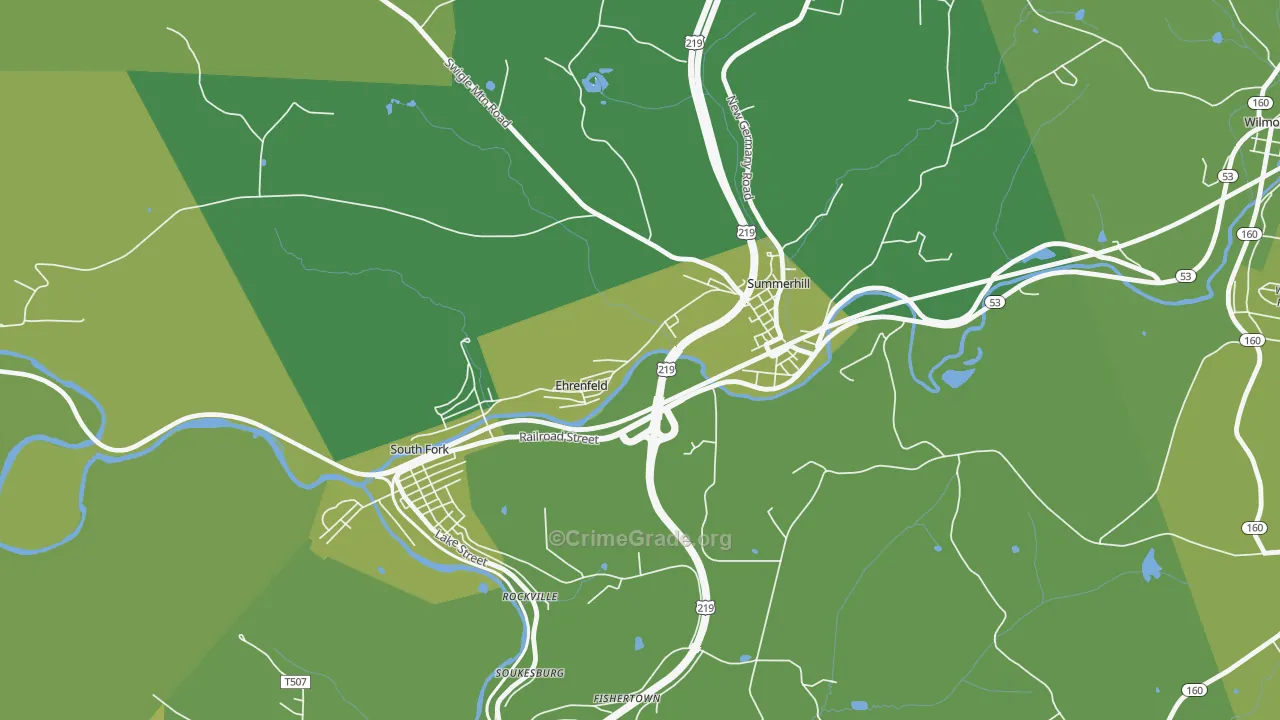 Ehrenfeld, PA Map of Vehicle Theft Rates