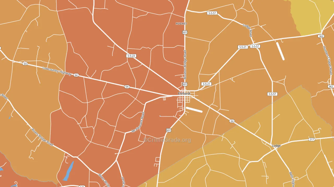 Ehrhardt, SC Map of Vehicle Theft Rates