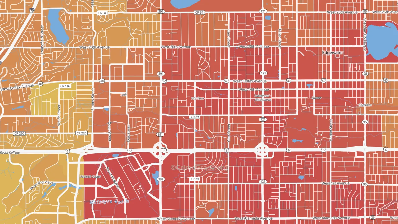 Eiber, Lakewood, CO Map of Vehicle Theft Rates
