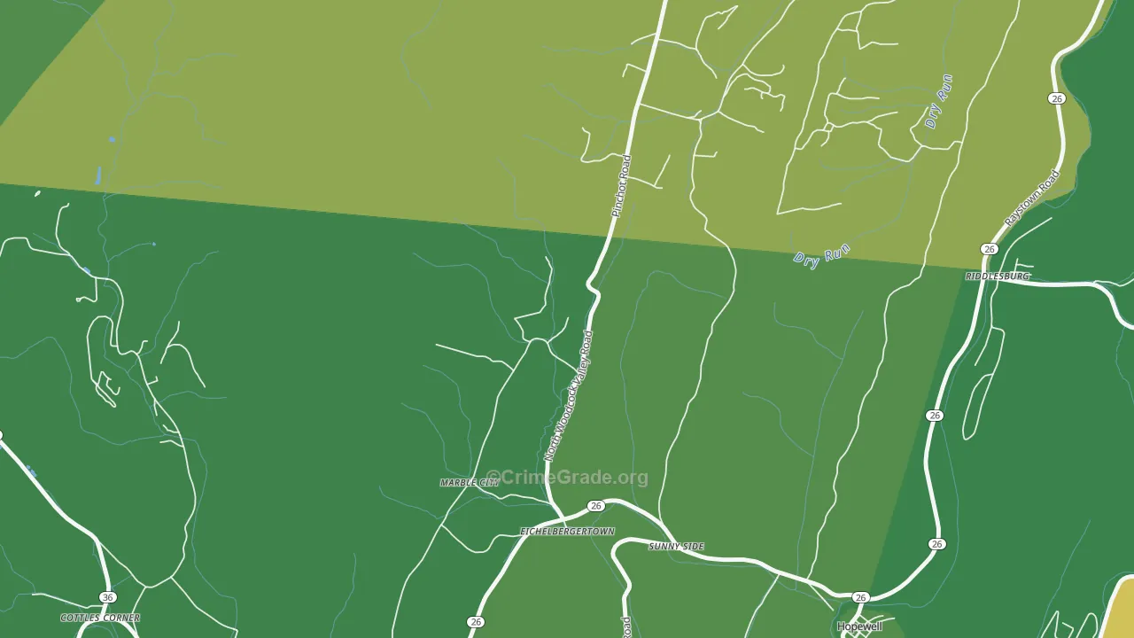 Eichelbergertown, PA Map of Vehicle Theft Rates