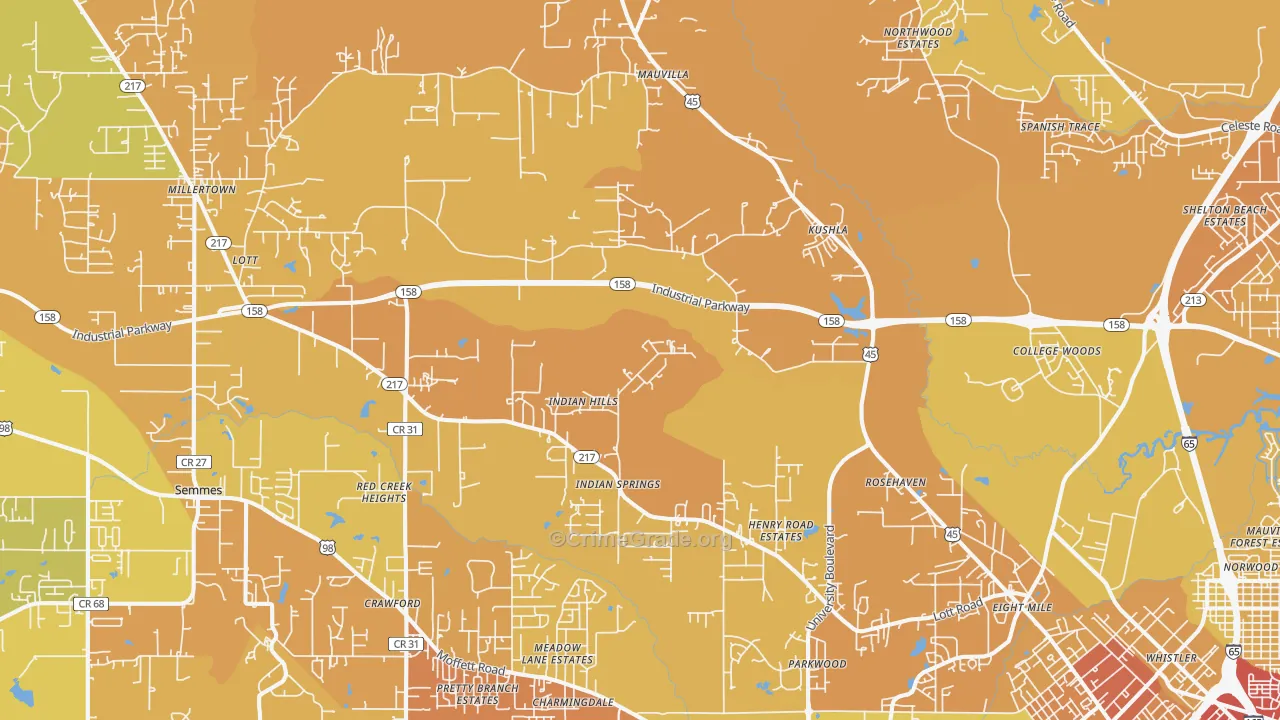 Eight Mile, AL Map of Vehicle Theft Rates