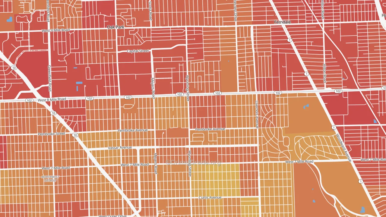 Eight Mile Wyoming, Detroit, MI Map of Vehicle Theft Rates