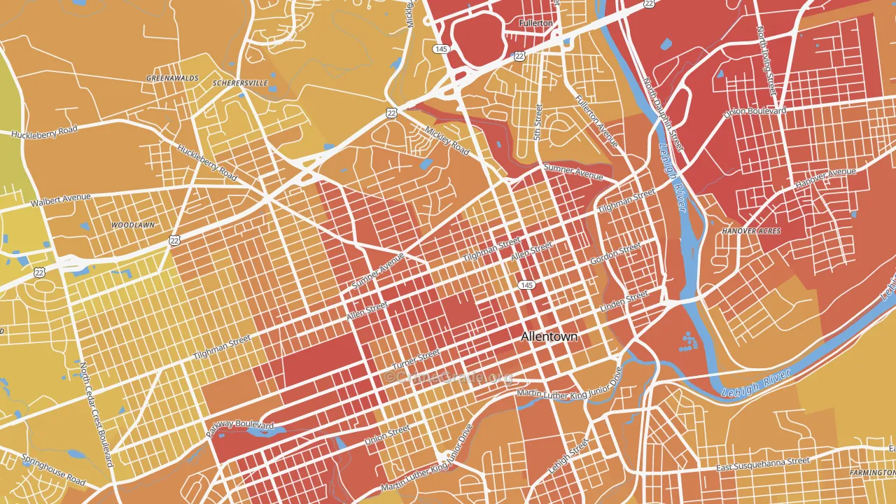 Eighth Ward, Allentown, PA Map of Vehicle Theft Rates