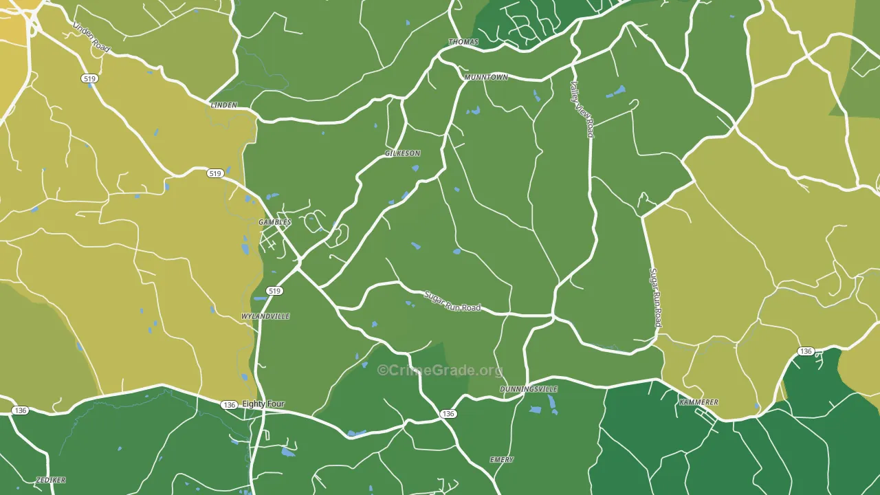 Eighty Four, PA Map of Vehicle Theft Rates