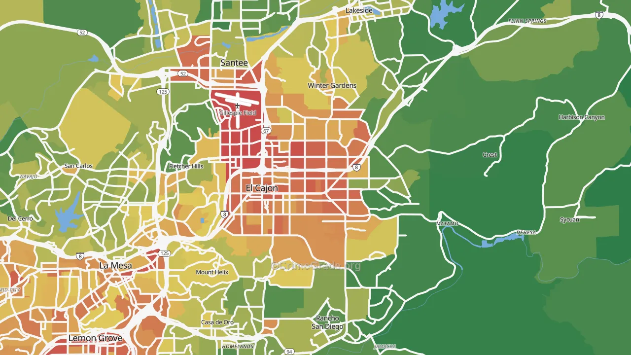 El Cajon, CA Map of Vehicle Theft Rates