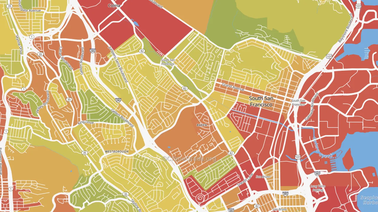 El Camino, South San Francisco, CA Map of Vehicle Theft Rates