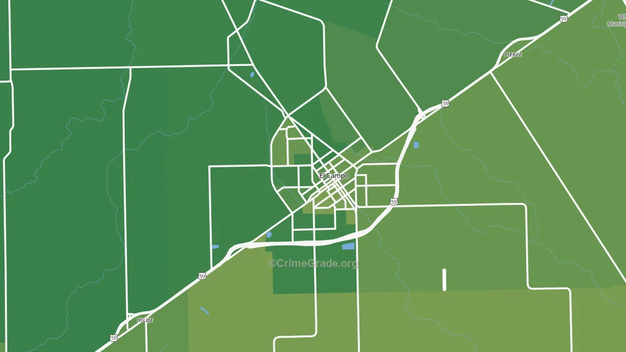 El Campo, TX Map of Vehicle Theft Rates