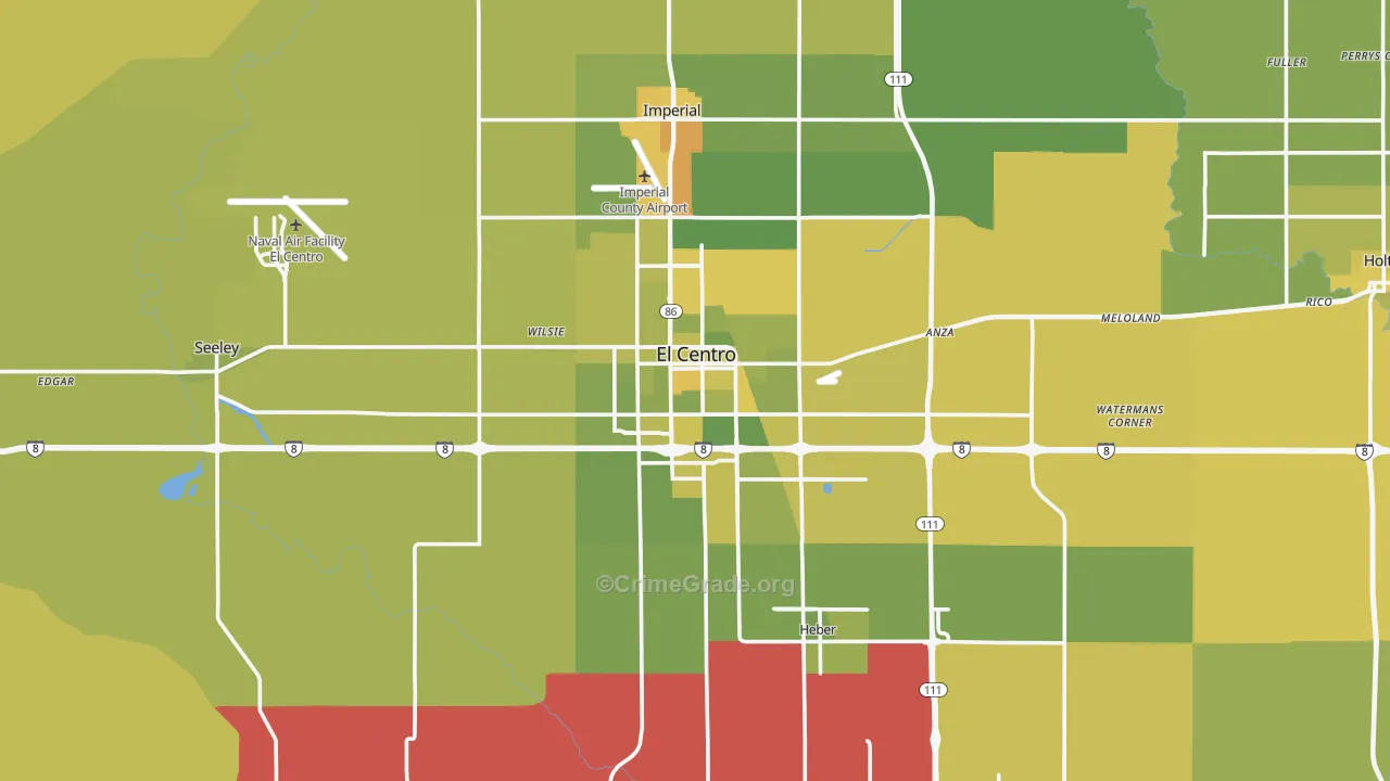 El Centro, CA Map of Vehicle Theft Rates