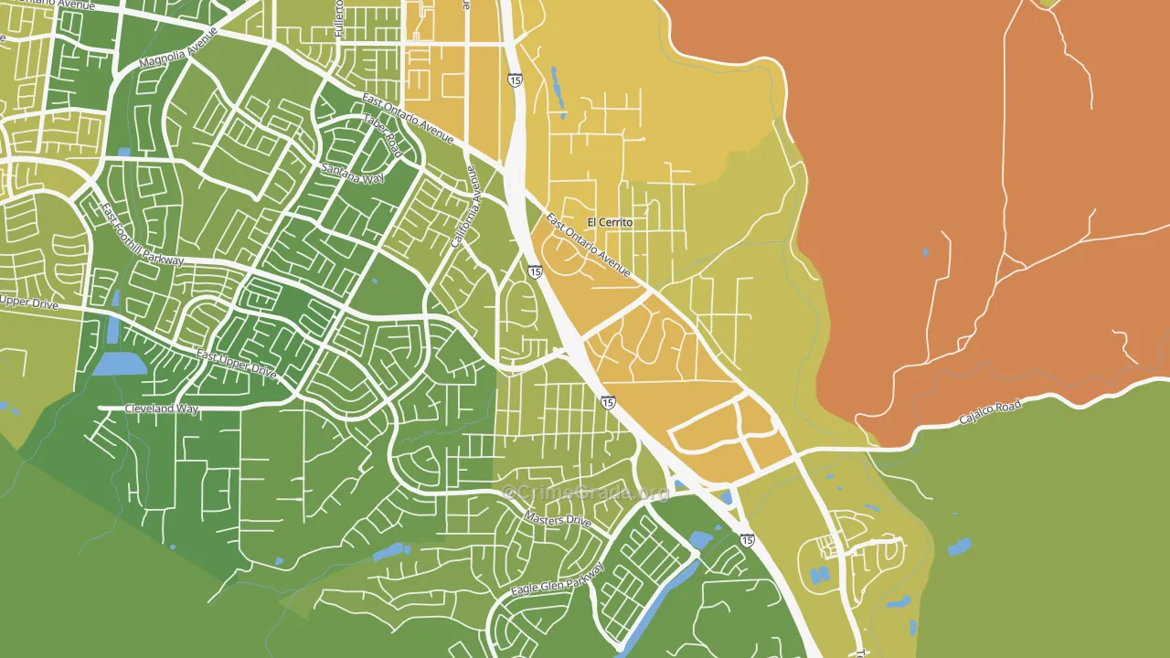El Cerrito, Corona, CA Map of Vehicle Theft Rates