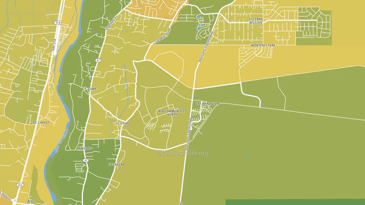 El Cerro, NM Map of Vehicle Theft Rates