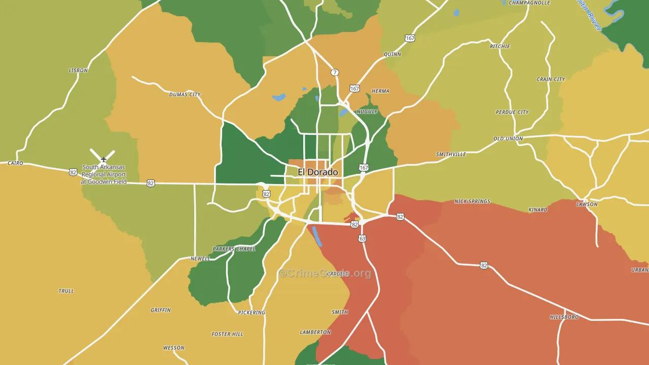 El Dorado, AR Map of Vehicle Theft Rates