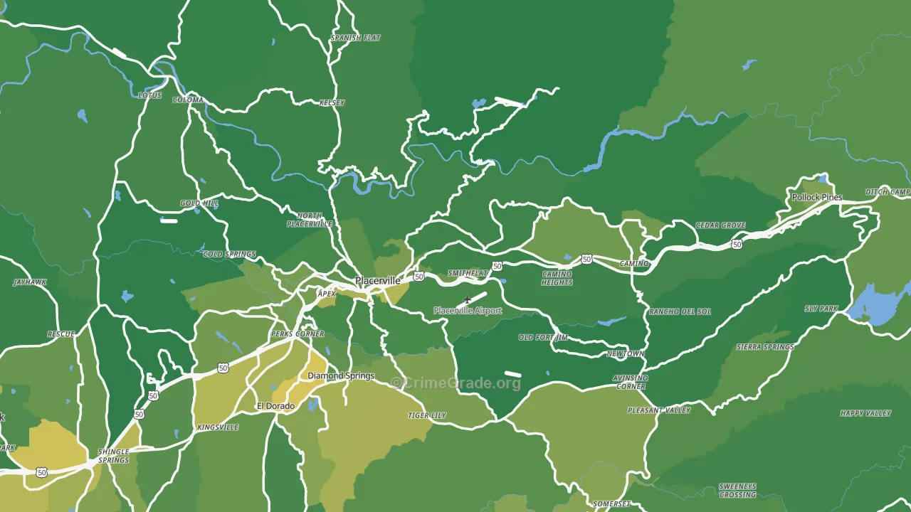 El Dorado County, CA Map of Vehicle Theft Rates