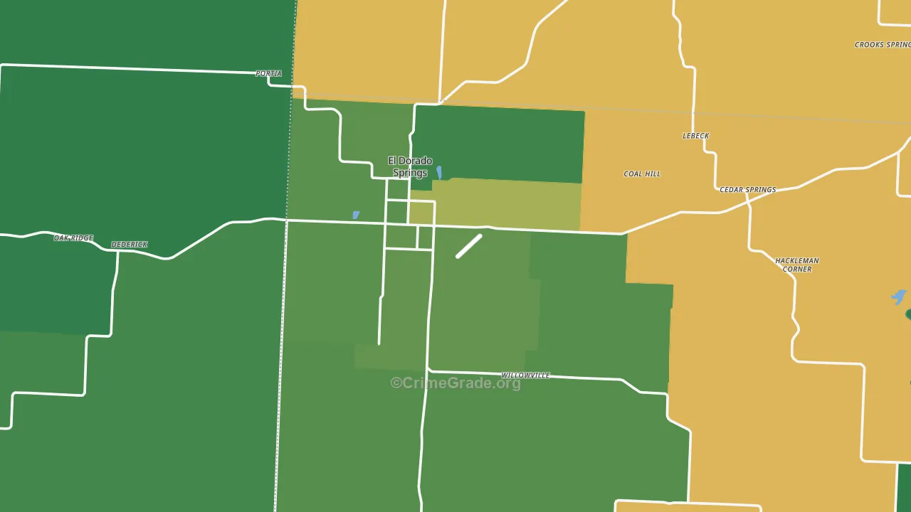 El Dorado Springs, MO Map of Vehicle Theft Rates