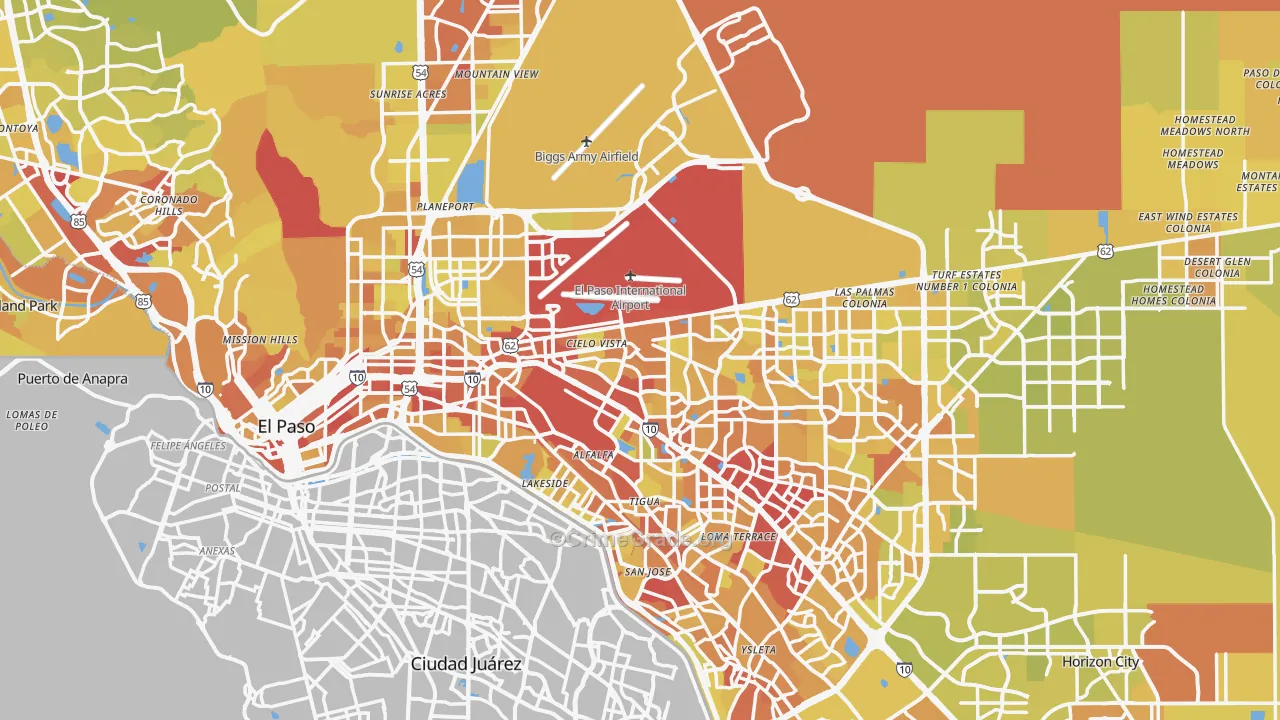 El Paso County, TX Map of Vehicle Theft Rates