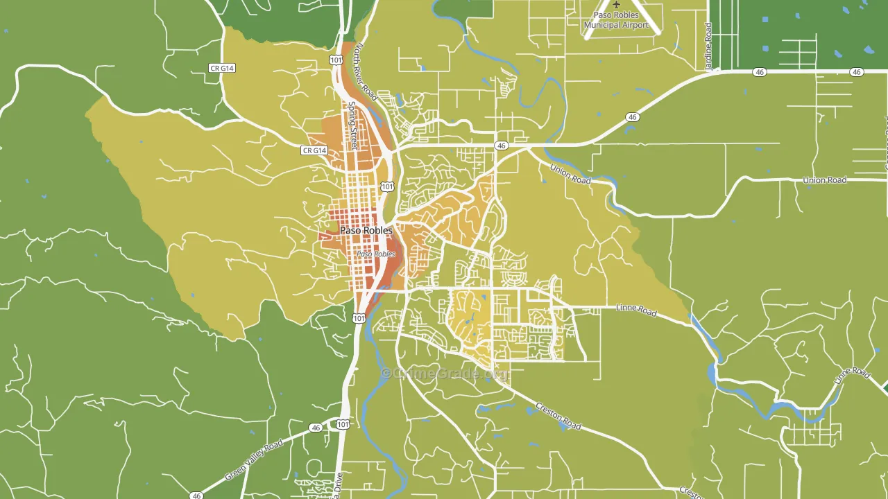 El Paso de Robles, CA Map of Vehicle Theft Rates
