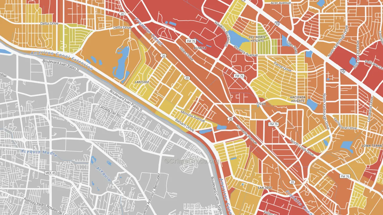 El Paso Lower Valley, El Paso, TX Map of Vehicle Theft Rates