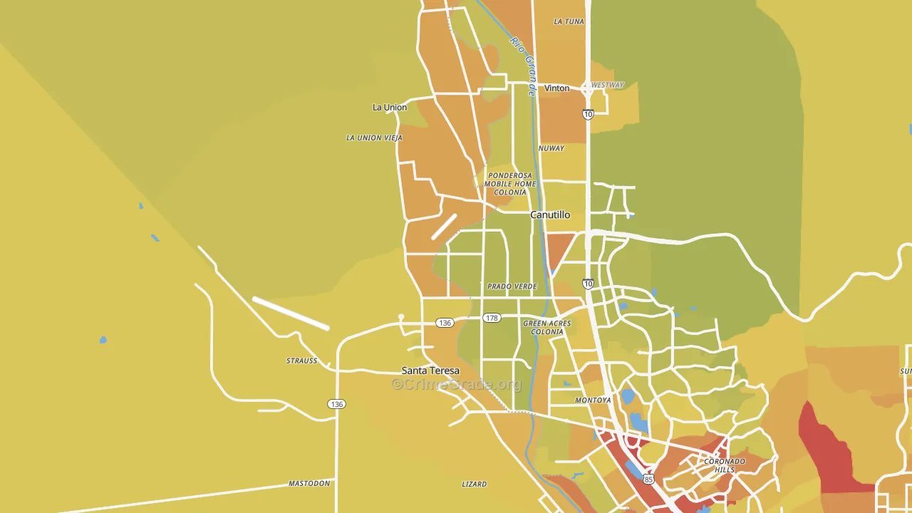 El Paso, NM Map of Vehicle Theft Rates