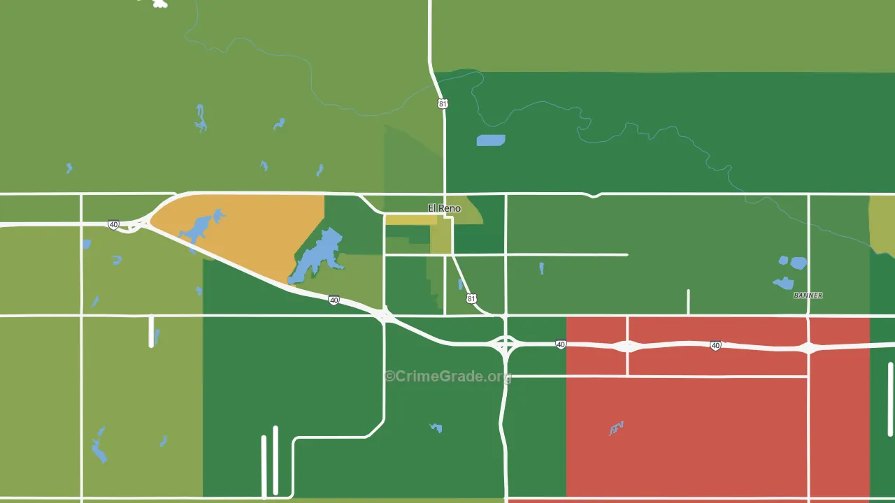 El Reno, OK Map of Vehicle Theft Rates