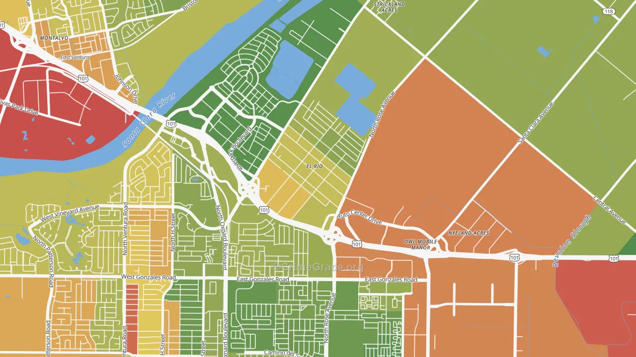 El Rio, Oxnard, CA Map of Vehicle Theft Rates