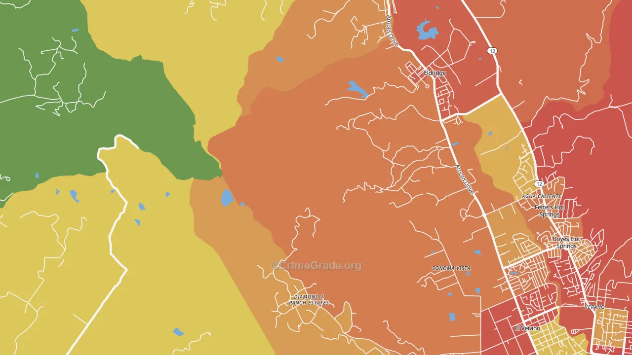 El Verano, CA Map of Vehicle Theft Rates