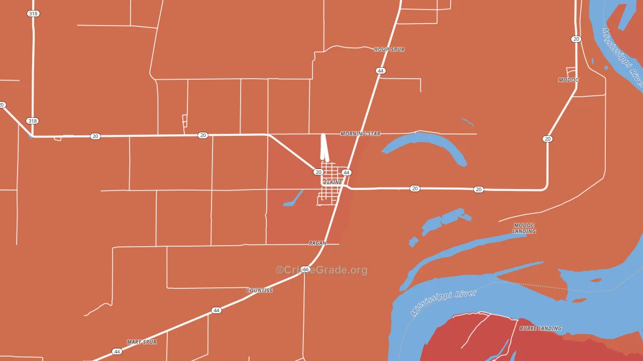 Elaine, AR Map of Vehicle Theft Rates