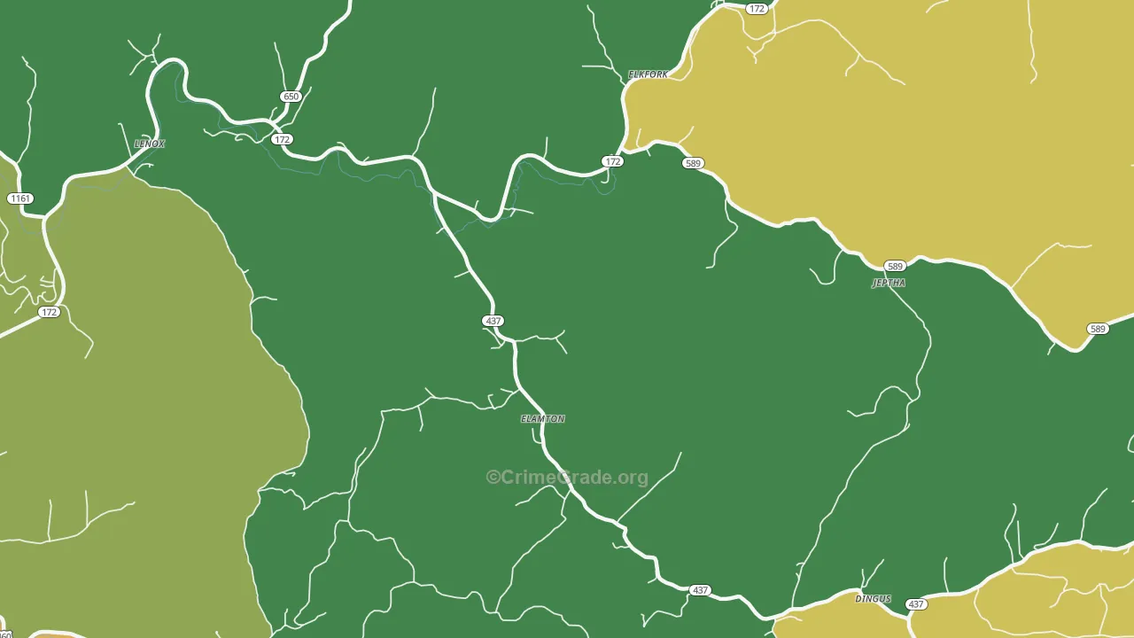 Elamton, KY Map of Vehicle Theft Rates