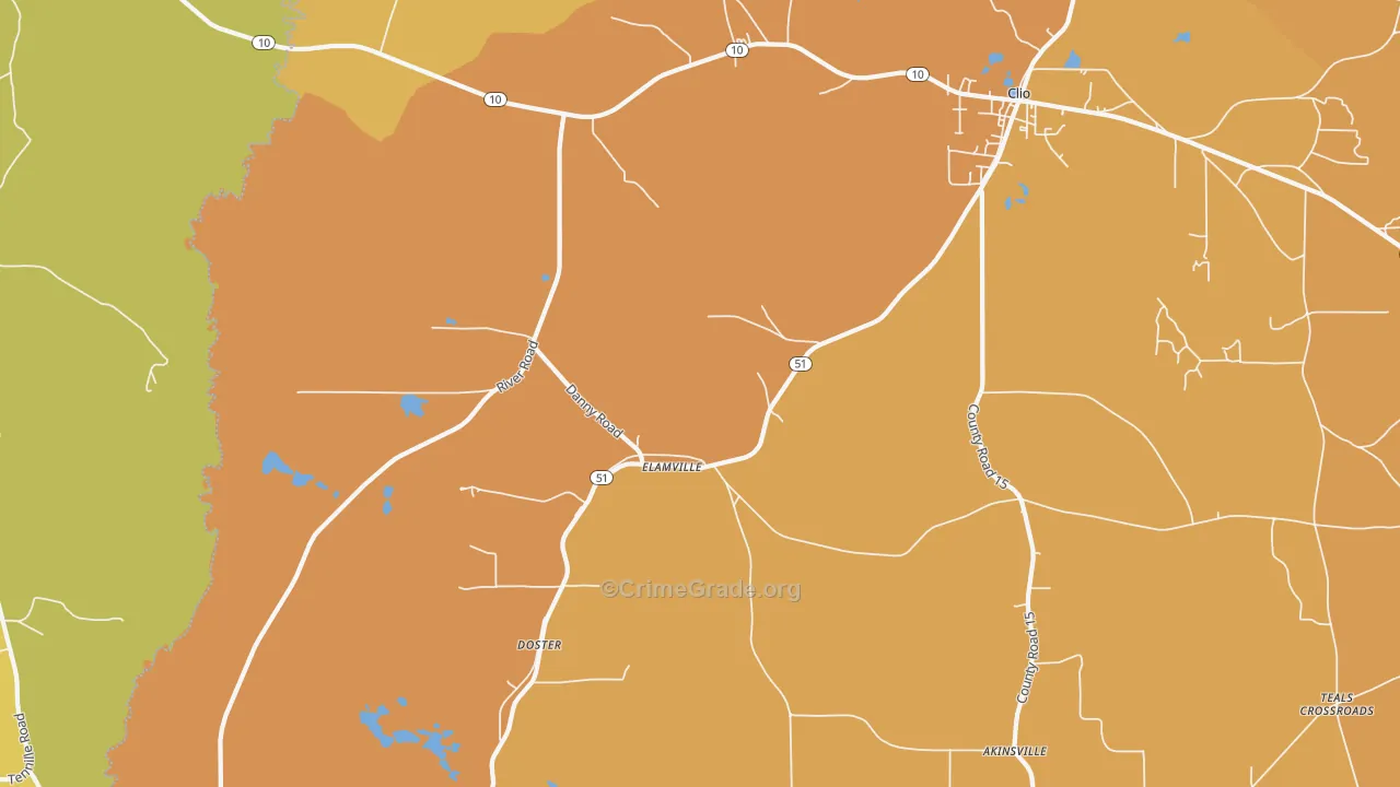 Elamville, AL Map of Vehicle Theft Rates