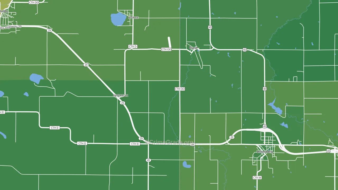 Eland, WI Map of Vehicle Theft Rates
