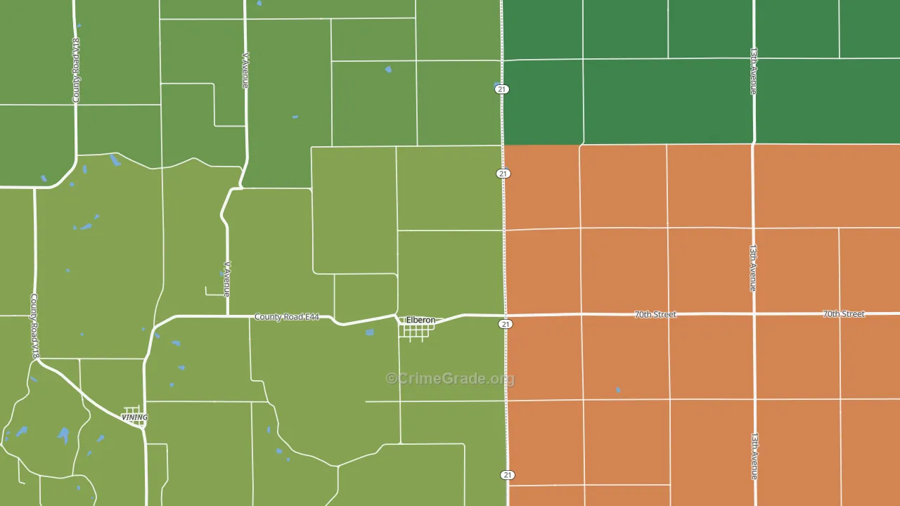 Elberon, IA Map of Vehicle Theft Rates