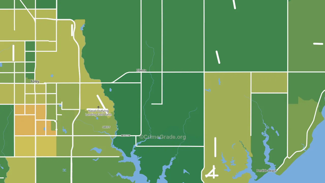 Elberta, AL Map of Vehicle Theft Rates