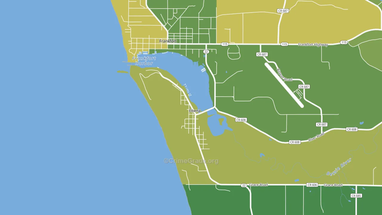 Elberta, MI Map of Vehicle Theft Rates