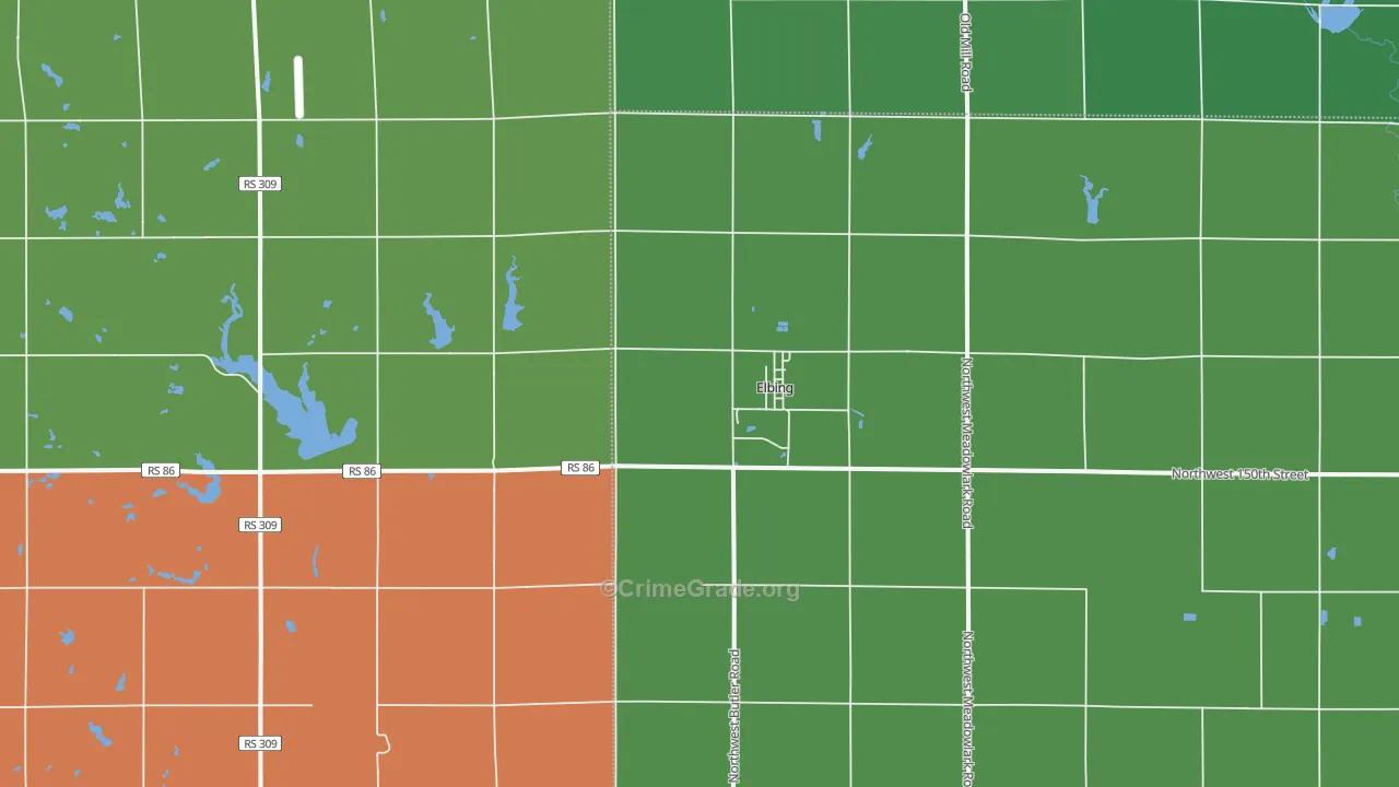 Elbing, KS Map of Vehicle Theft Rates