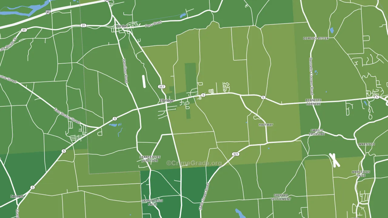 Elbridge, NY Map of Vehicle Theft Rates