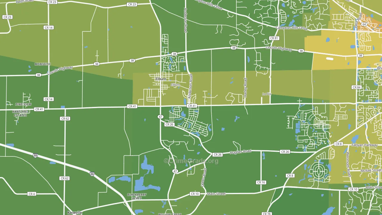 Elburn, IL Map of Vehicle Theft Rates
