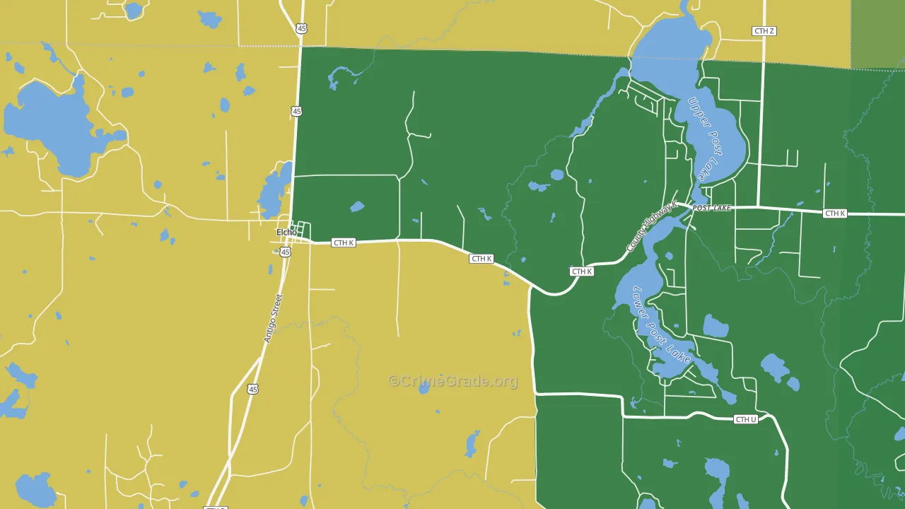 Elcho, WI Map of Vehicle Theft Rates