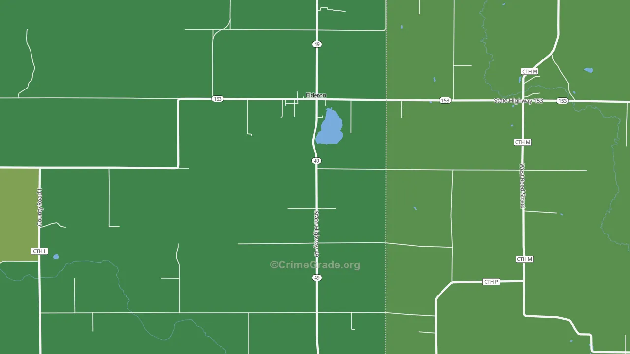 Elderon, WI Map of Vehicle Theft Rates
