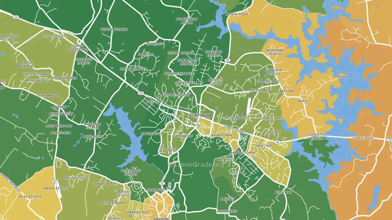Eldersburg, MD Map of Vehicle Theft Rates