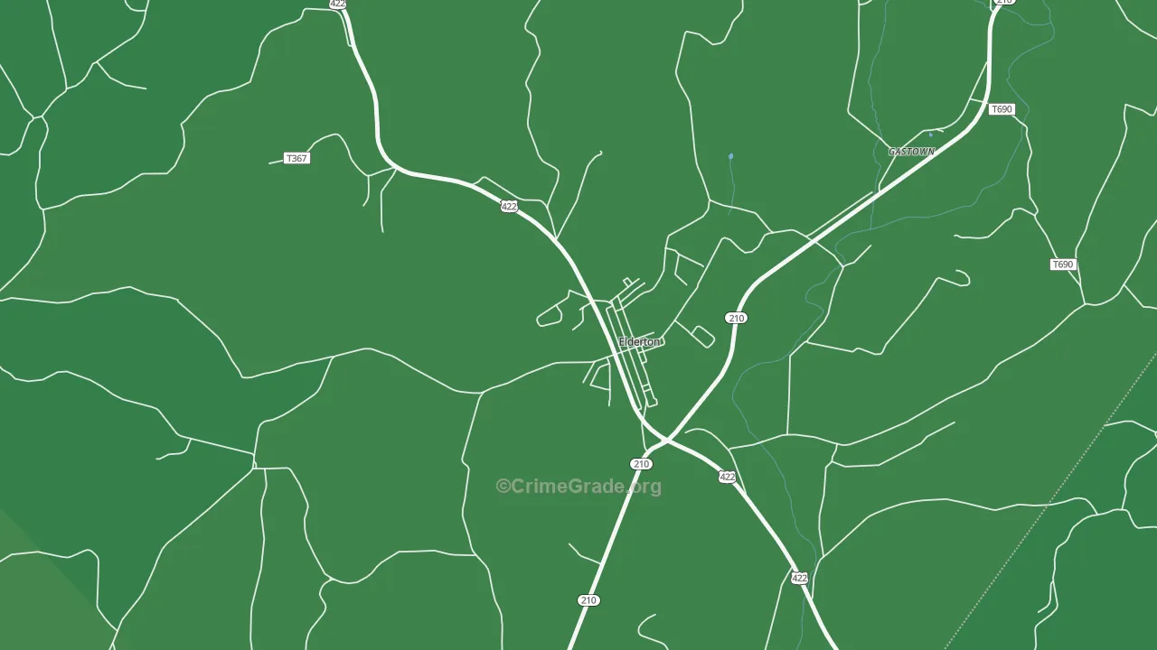 Elderton, PA Map of Vehicle Theft Rates