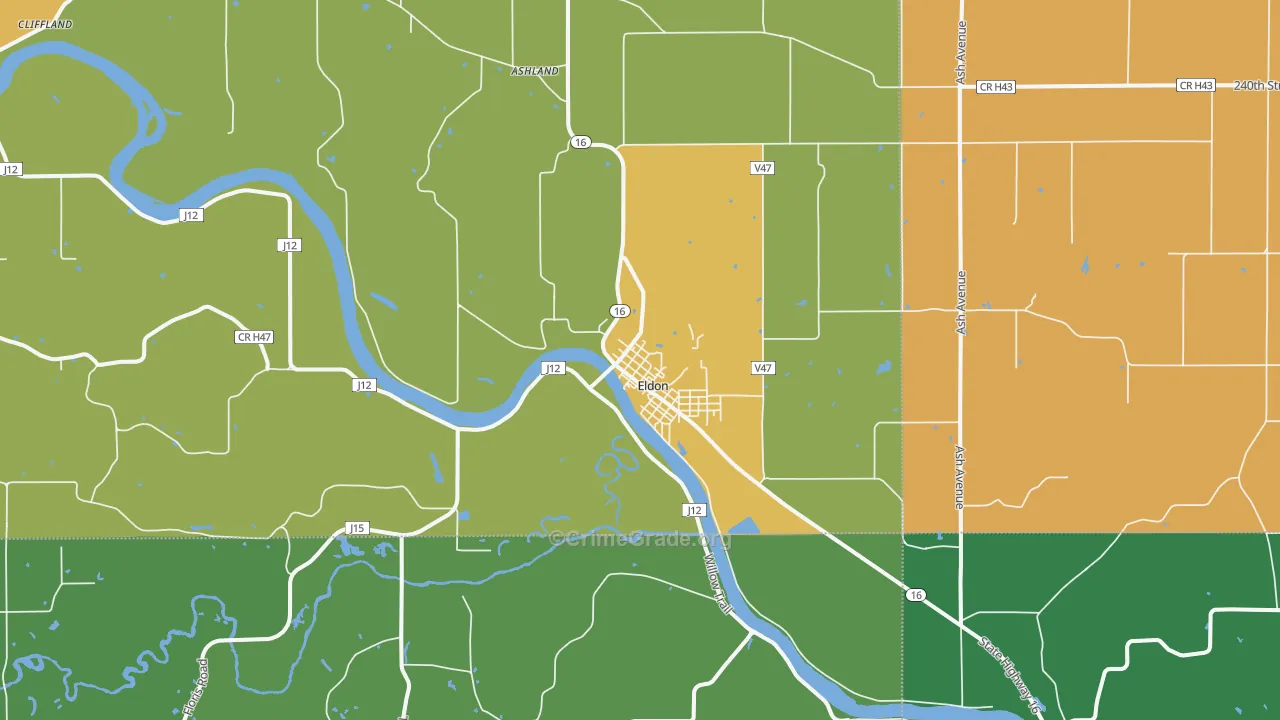 Eldon, IA Map of Vehicle Theft Rates