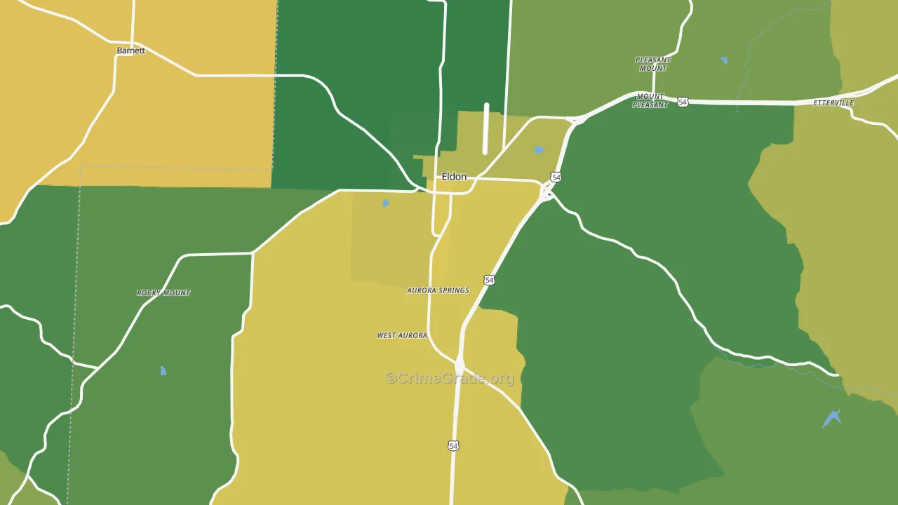 Eldon, MO Map of Vehicle Theft Rates