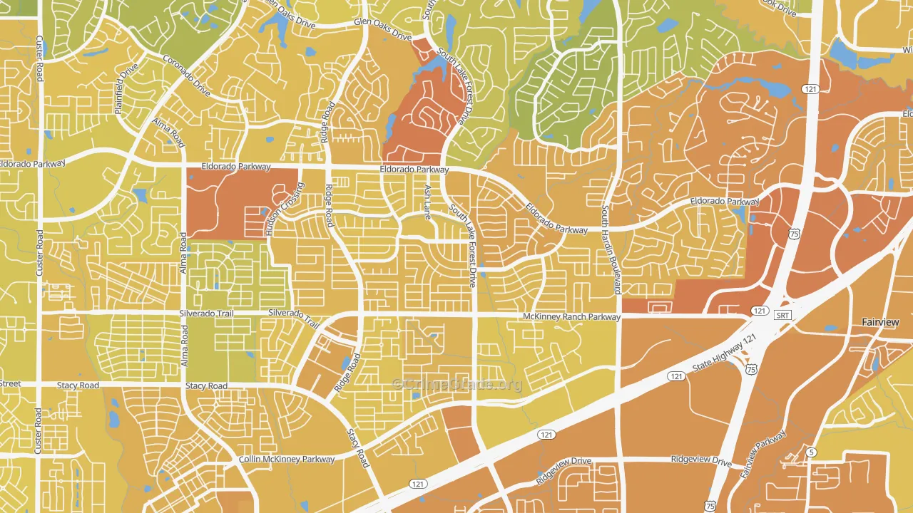 Eldorado Heights, McKinney, TX Map of Vehicle Theft Rates