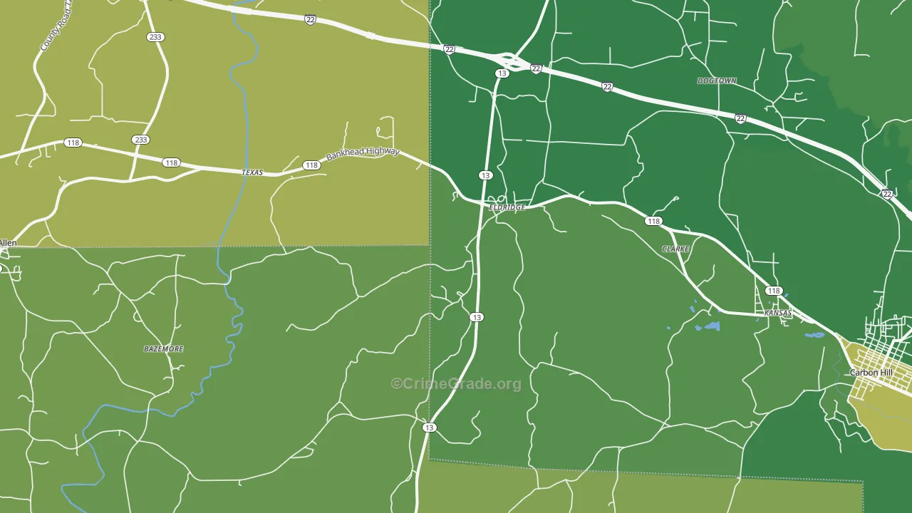Eldridge, AL Map of Vehicle Theft Rates