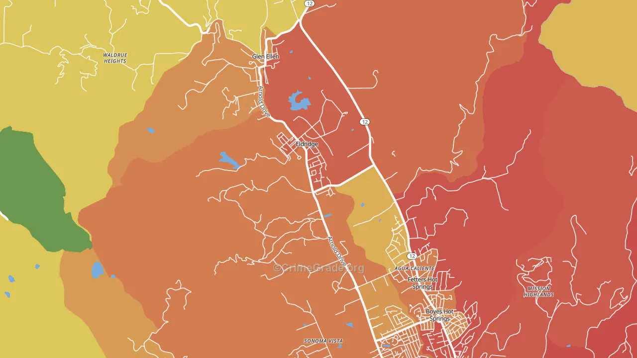 Eldridge, CA Map of Vehicle Theft Rates