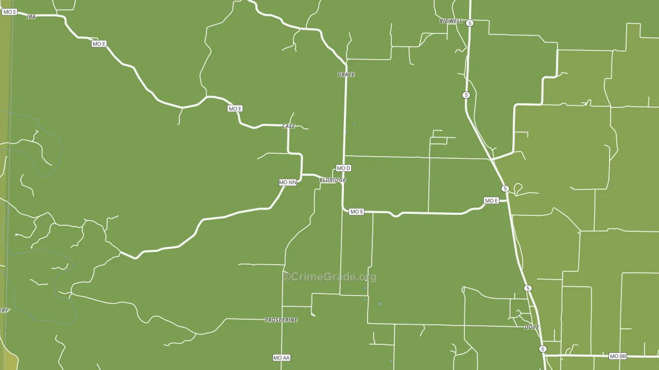 Eldridge, MO Map of Vehicle Theft Rates