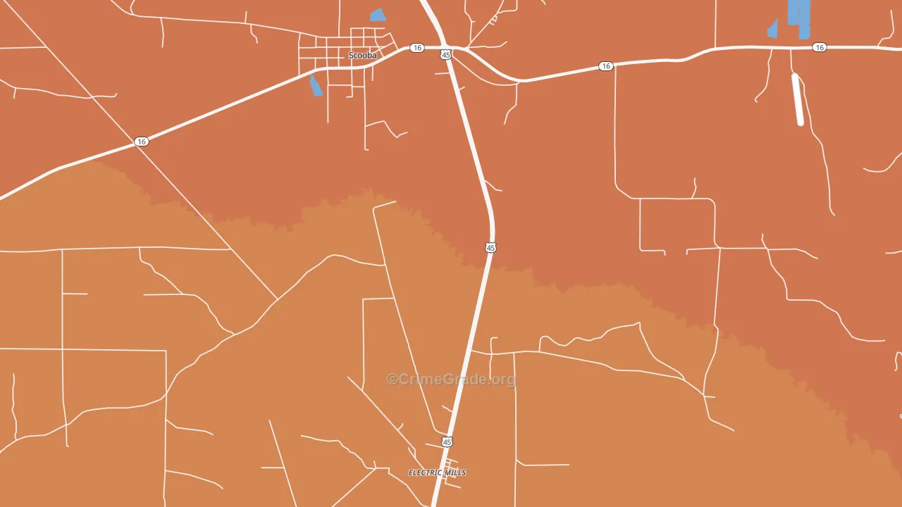 Electric Mills, MS Map of Vehicle Theft Rates