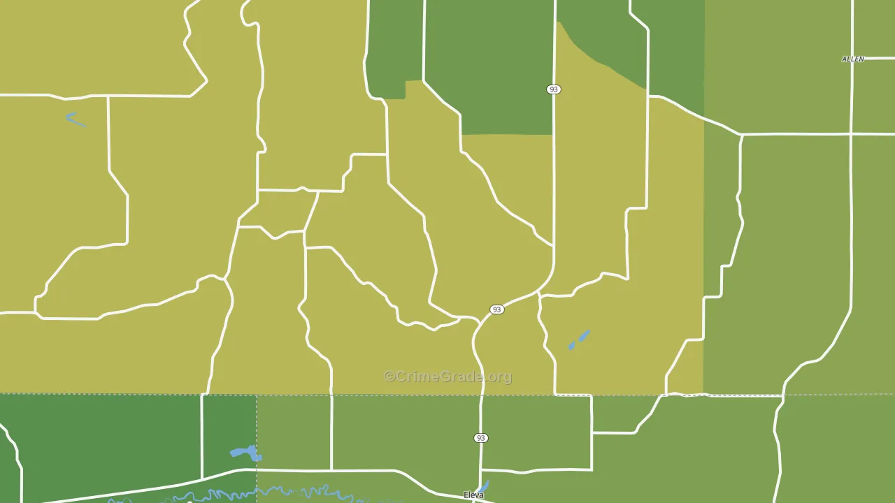 Eleva, WI Map of Vehicle Theft Rates