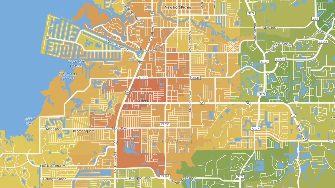 Elfers, FL Map of Vehicle Theft Rates